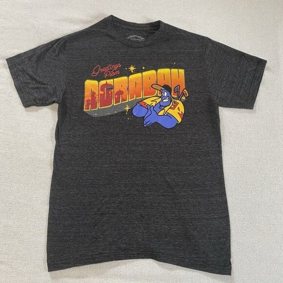 Disney Greetings From Agrabah Aladdin Postcard Genie T-shirt Size Small S Black - Picture 1 of 7